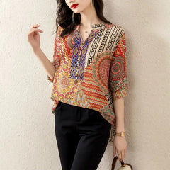 Summer New V-neck Fashion Half Sleeve Blouse Women High