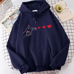 Funny Heart Pattern Printed Kangaroo Pocket Hoodies 90s Casual