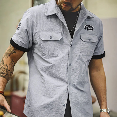 Maden Vintage Short Sleeve Cuban Collar Shirt Men's Summer