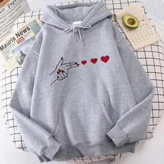 Funny Heart Pattern Printed Kangaroo Pocket Hoodies 90s Casual