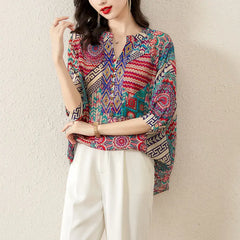 Summer New V-neck Fashion Half Sleeve Blouse Women High