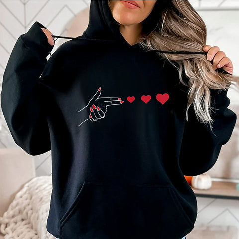 Funny Heart Pattern Printed Kangaroo Pocket Hoodies 90s Casual