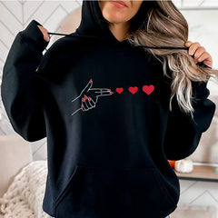 Funny Heart Pattern Printed Kangaroo Pocket Hoodies 90s Casual