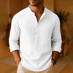 New Men Casual Shirts Lightweight Long Sleeve Henley Cotton