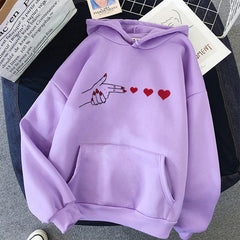 Funny Heart Pattern Printed Kangaroo Pocket Hoodies 90s Casual