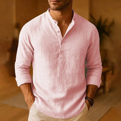 New Men Casual Shirts Lightweight Long Sleeve Henley Cotton