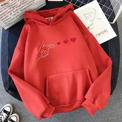 Funny Heart Pattern Printed Kangaroo Pocket Hoodies 90s Casual