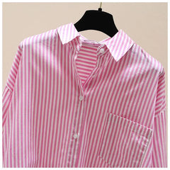 Orange Striped Printed Long-sleeved Shirt for Women, Fashionable
