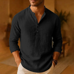 New Men Casual Shirts Lightweight Long Sleeve Henley Cotton