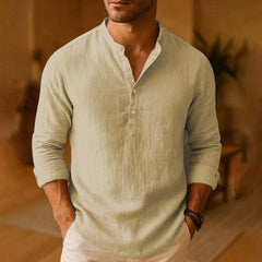 New Men Casual Shirts Lightweight Long Sleeve Henley Cotton