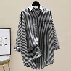 Orange Striped Printed Long-sleeved Shirt for Women, Fashionable