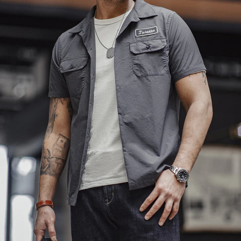 Spring Casual Turn-down Collar Shirts Men Vintage Long Sleeve
