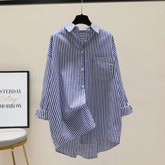 Orange Striped Printed Long-sleeved Shirt for Women, Fashionable