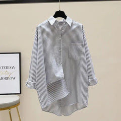Orange Striped Printed Long-sleeved Shirt for Women, Fashionable