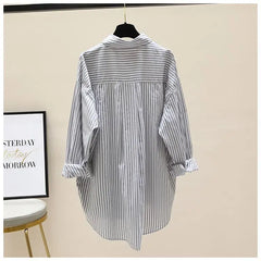 Orange Striped Printed Long-sleeved Shirt for Women, Fashionable
