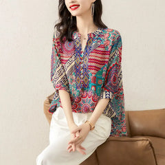 Summer New V-neck Fashion Half Sleeve Blouse Women High
