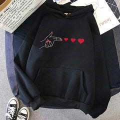 Funny Heart Pattern Printed Kangaroo Pocket Hoodies 90s Casual