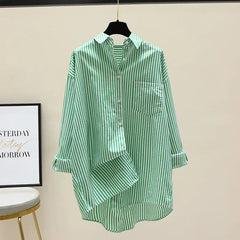 Orange Striped Printed Long-sleeved Shirt for Women, Fashionable
