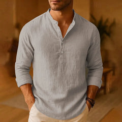 New Men Casual Shirts Lightweight Long Sleeve Henley Cotton