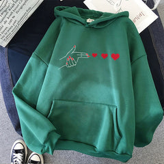 Funny Heart Pattern Printed Kangaroo Pocket Hoodies 90s Casual