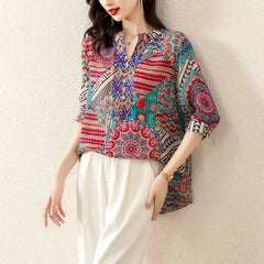 Summer New V-neck Fashion Half Sleeve Blouse Women High