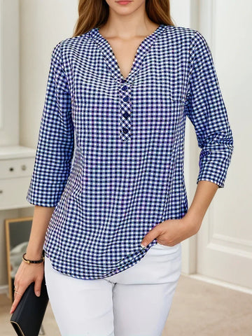 Plus Size Spring Autumn Women Fine Plaid Fashion Long Sleeve