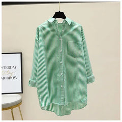 Orange Striped Printed Long-sleeved Shirt for Women, Fashionable