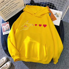 Funny Heart Pattern Printed Kangaroo Pocket Hoodies 90s Casual