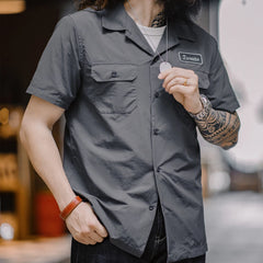 Spring Casual Turn-down Collar Shirts Men Vintage Long Sleeve