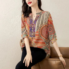 Summer New V-neck Fashion Half Sleeve Blouse Women High