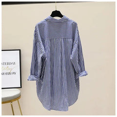 Orange Striped Printed Long-sleeved Shirt for Women, Fashionable