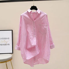 Orange Striped Printed Long-sleeved Shirt for Women, Fashionable