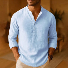 New Men Casual Shirts Lightweight Long Sleeve Henley Cotton