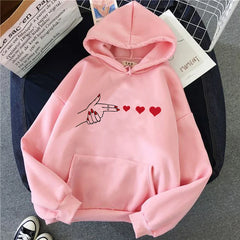 Funny Heart Pattern Printed Kangaroo Pocket Hoodies 90s Casual
