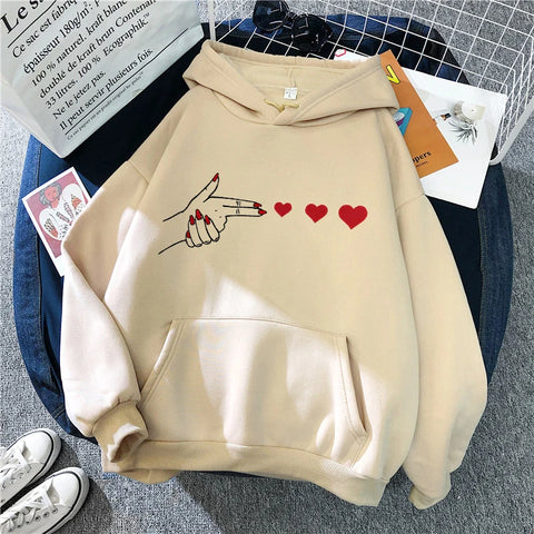 Funny Heart Pattern Printed Kangaroo Pocket Hoodies 90s Casual